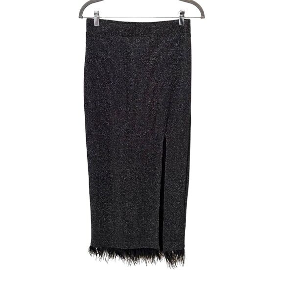 SAYLOR Tiggy‎ Feathered-Trimmed Knit Skirt Set Black Sz Medium - Picture 3 of 7